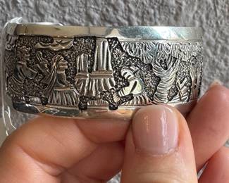 #F - $180 - Storyteller Sterling Cuff signed B 2.5" 43.56 grms