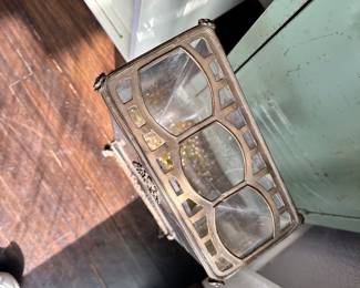 #29A - $80 - Art Deco Style Glass & Metal Vase 21.5"x8"W