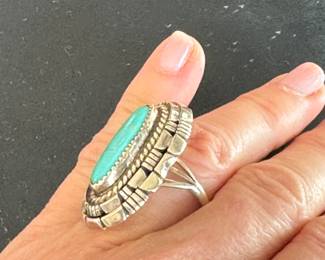 #86 - $150 - W. Begay Navajo Ring sz 7 Sterling & Turquoise
