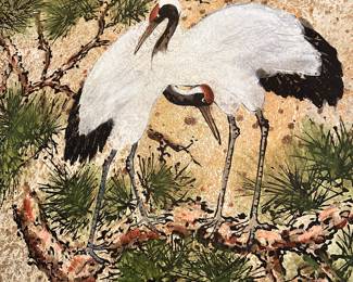 #30 - $220 - Painting on Fabric Cranes by Lee Reynold 5'x4" Bamboo style frame