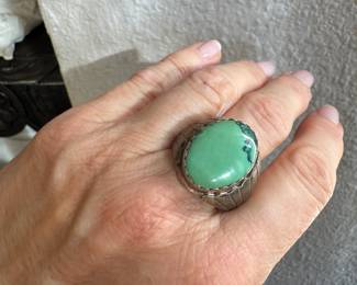 #81 - $150 - Sterling Ring sz 11 Green Turquoise 18.83 grm