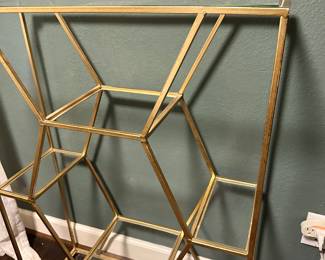#100 - $100- Metal shelf with glass shelves gold color 37Hx27Wx10D