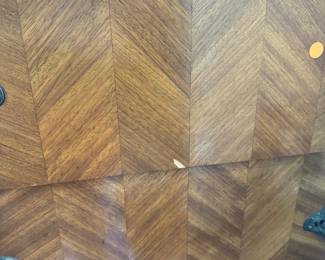 #96 - $180 - 4 - Drawer tiger eye dresser with mirror built in on top 59Hx32Lx19D