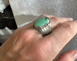 #81 - $150 - Sterling Ring sz 11 Green Turquoise 18.83 grm