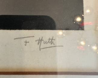 #12 - $126 - Black & White Etching Print w/Mahogany Frame F. Huth 24"x27"