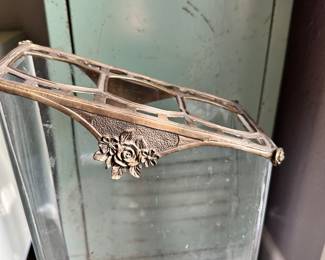 #29A - $80 - Art Deco Style Glass & Metal Vase 21.5"x8"W