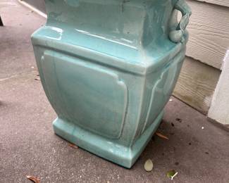 #58 - $90 - Turquoise Pottery Garden Stool 18"x12"x12"