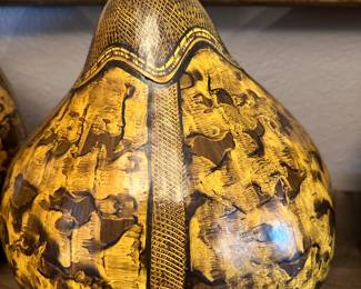#31 - $220 -Set of 3 Hand painted Gourds with lids 19"x15" signed by Lou Mitchell 1996