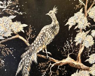 #33 - $100 - 1980's Painting Peacock on Tree 37"sq Stephen Kaye