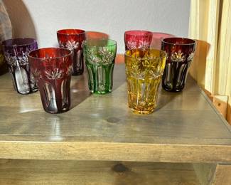 #32 - $78 - Set of 7 Multicolor cut crystal Water Glasses