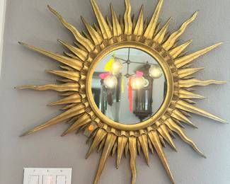 #7 - $50 - Gold chaulk Sunburst Mirror as is 32" (one piece miss)