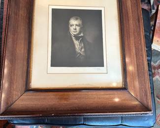 #12 - $126 - Black & White Etching Print w/Mahogany Frame F. Huth 24"x27"