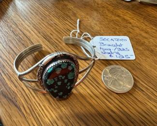 #I - $125 - Sterling signed Secatero bracelet with turquoise