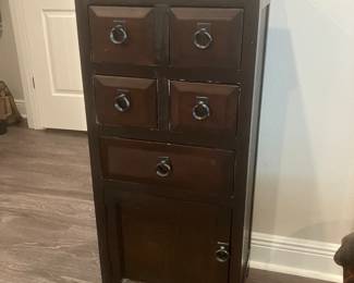 #23 $90 Wood Small Chest 5 drawers w/cabinet 18wx14dx20h