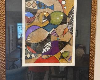 Lisa Kesler (American, 20th/21st century)," Art Habor Hop 2" mixed media prints with painted elements, each pencil signed lower right, each titled lower center, each edition out of 200, 15/200 - 36x44