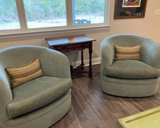 #11 $160 EACH 2 Swivel green chairs 36wx36dx32h. Barrel	
 