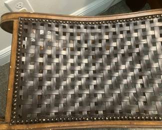 #40 $250 	2 Wood and leather  benches 26wx14dx18h