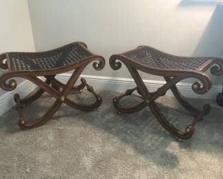 #40 $250 	2 Wood and leather  benches 26wx14dx18h	
