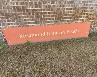 #64 $100	Johnson beach sign 7' x 20"W approx 
EXTREMELY HEAVY