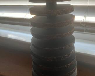 #43 $160	2 concrete lamps 33hx14w
	from DUH 