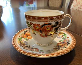 #16B $120 Delphine England dessert set Antique 
	6 cups & saucers / 6 dessert plates
	2 platters 
