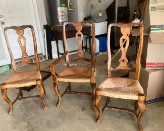 #59 $100	Set of 2 chairs 
#59B $75 	matching armchair	
Woven seats highback 19wx19dx43h