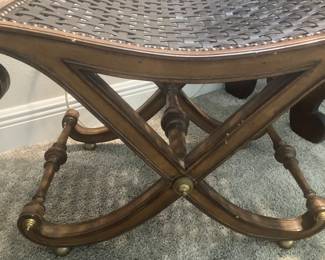 #40 $250 	2 Wood and leather  benches 26wx14dx18h