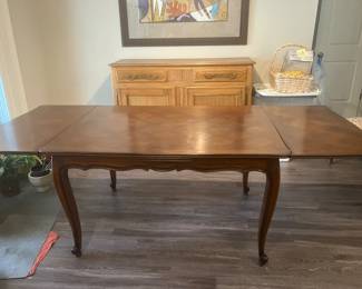 #16 $800 Solid Wood Dining Table w/extentions 88wx39dx29h   4 chairs 22wx21dx38h	
	French Provencal style 	

