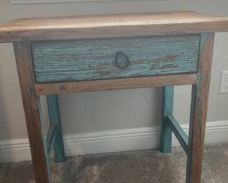 #39 $110 	Solid wood desk 1 blue drawer  31wx17dx29h	
