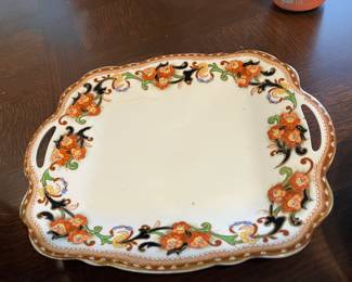 #16B $120 Delphine England dessert set Antique 
	6 cups & saucers / 6 dessert plates
	2 platters 
