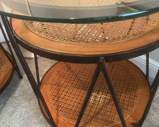 #36 $290 	2 Wrought Iron Rattan and glass table round 26dx28h	

