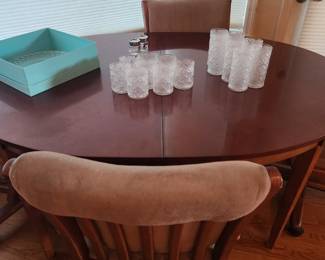 Vintage glassware, kitchen table and chairs