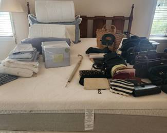 king size bed, linens