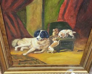 Dog Portraits, Oil on Canvas, Carved Gold Frame