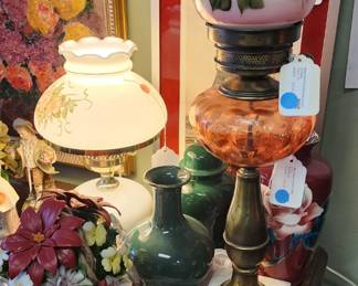 Hand Painted Rose Hurricane Lamp