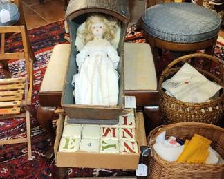 Pair Maple High Back Chairs
Hand Knotted Hand Dyed Persian Rug
Antique & Vintage Porcelain Dolls