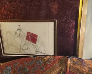 Elephant Portrait, Graphite on Laid Paper, Gold Frame