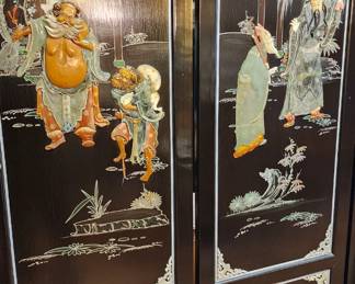 Chinese Black Laquer Panel Screen Room Divider