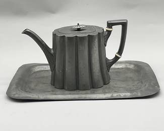 Antique pewter teapot and tray