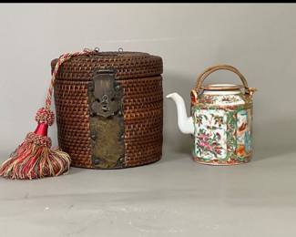 Rose Medallion Teapot and Basket