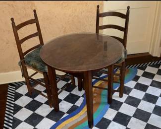 Pine table and ladder back chairs