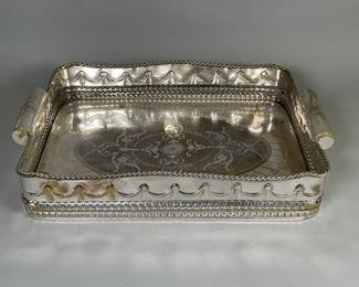 Silver plate tray with high gallery