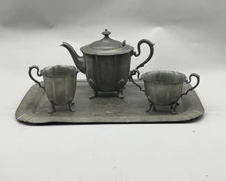 Pewter tea set and tray