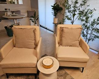 Here's the chairs together $175 both , heavy ceramic accent table $40 each ( there's 2)