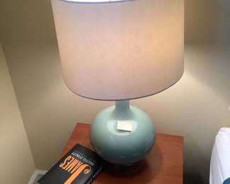 Pr of green pottery lamps