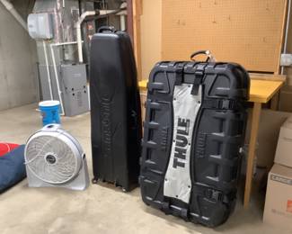 Car carrier, golf club hard case, floor fan