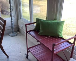 Red metal rolling cart