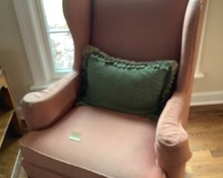 Pr of soft orange high back chairs,