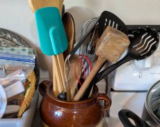 Utensils and handled crock