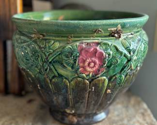 MAJOLICA JARDINIERE COBALT BLUE GREEN 